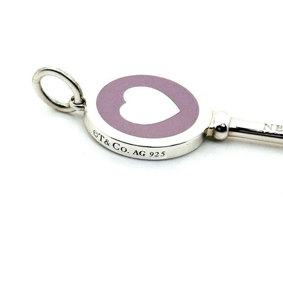 Tiffany & Co Purple Mauve Enamel Heart Key Pendant in Sterling Silver - Picture 3 of 7